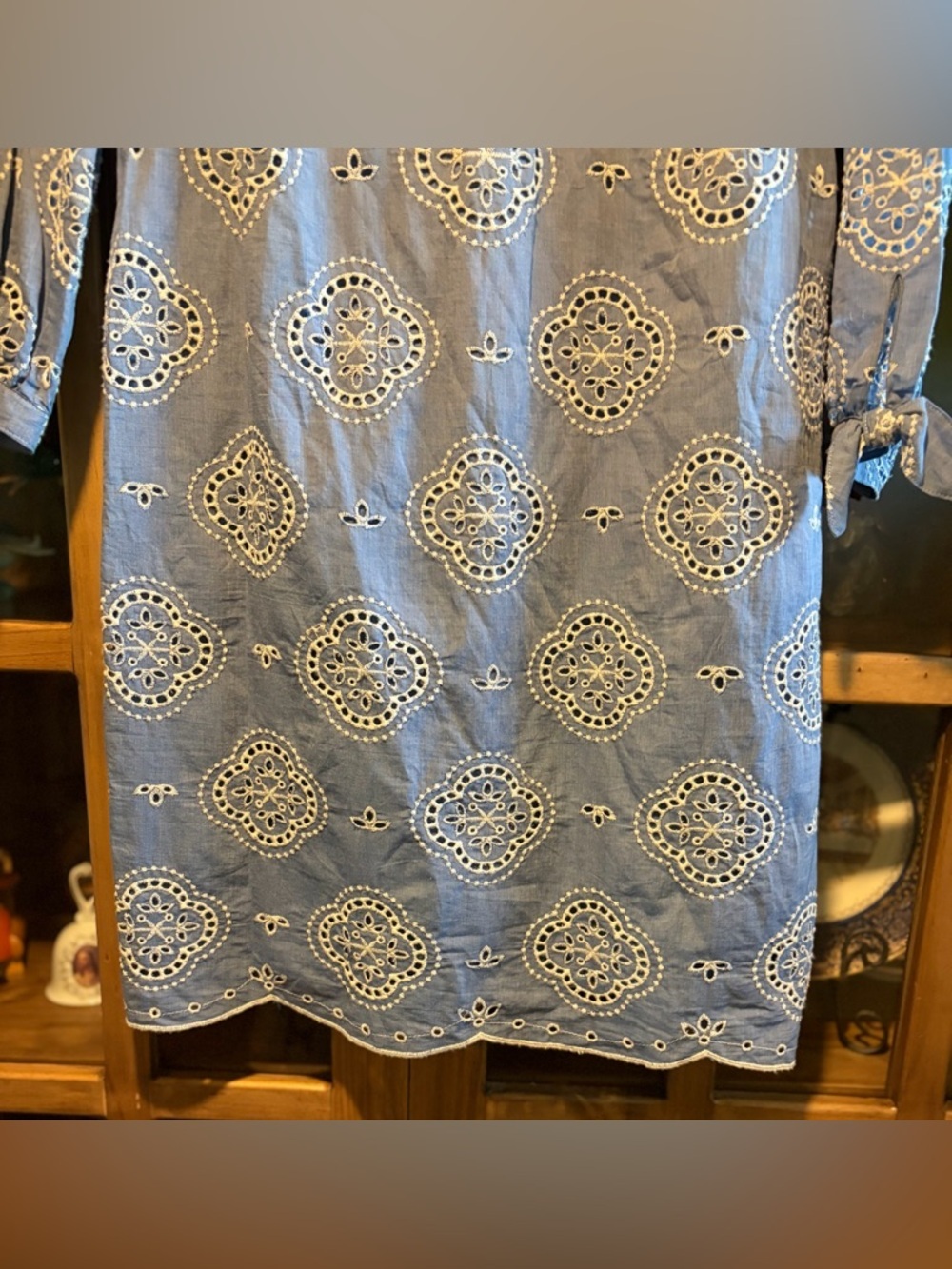 Talbots Tie Sleeve Eyelet Chambray Dress NWT Size 10 - Picture 9 of 12
